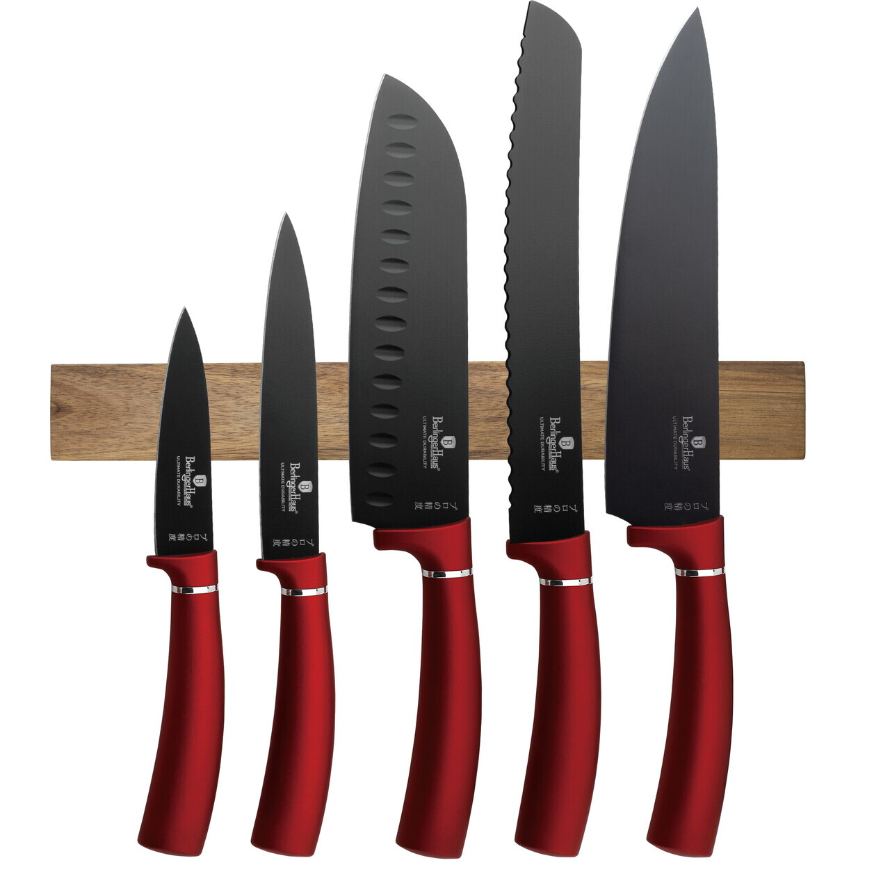 Set 5 cutite cu suport magnetic Berlinger Haus, Burgundy, inox/lemn, rosu/natur - imagine 5